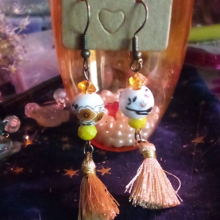 Floral Tassel Earrings With Yellow Accents